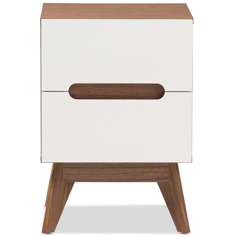Bowery Hill Mid-Century 2 Drawer Nightstand in White and Walnut