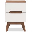 Bowery Hill Mid-Century 2 Drawer Nightstand in White and Walnut