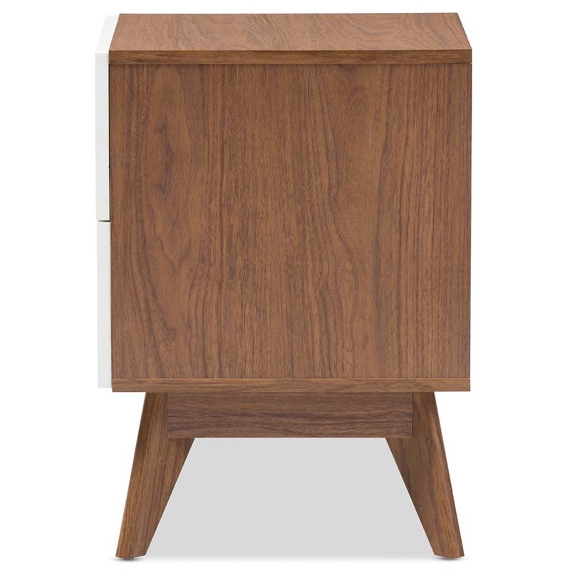 Bowery Hill Mid-Century 2 Drawer Nightstand in White and Walnut