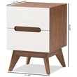 Bowery Hill Mid-Century 2 Drawer Nightstand in White and Walnut