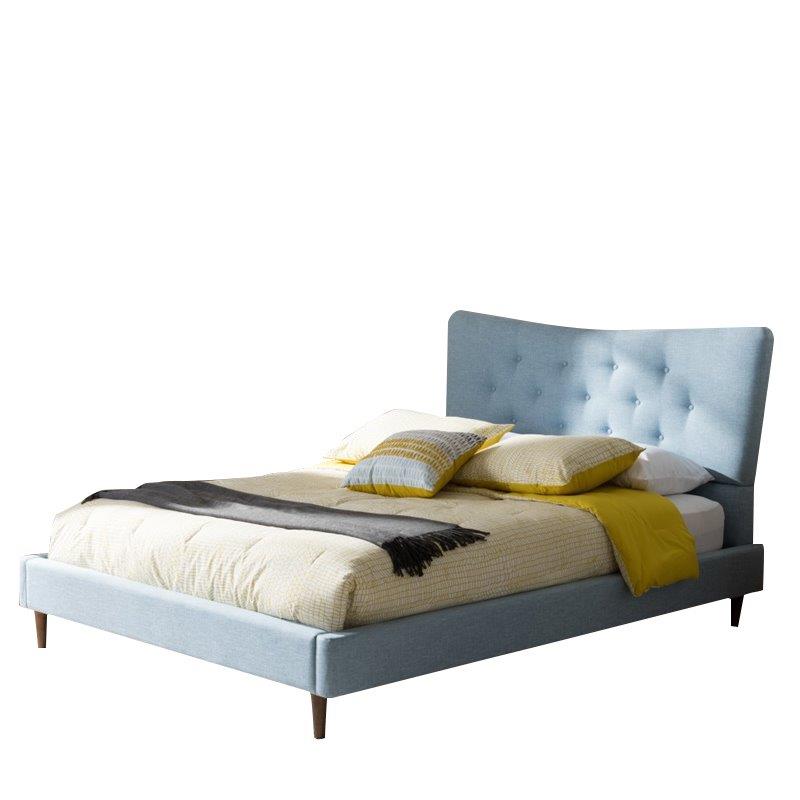 Bowery Hill Contemporary Queen Platform Bed in Light Blue Fabric