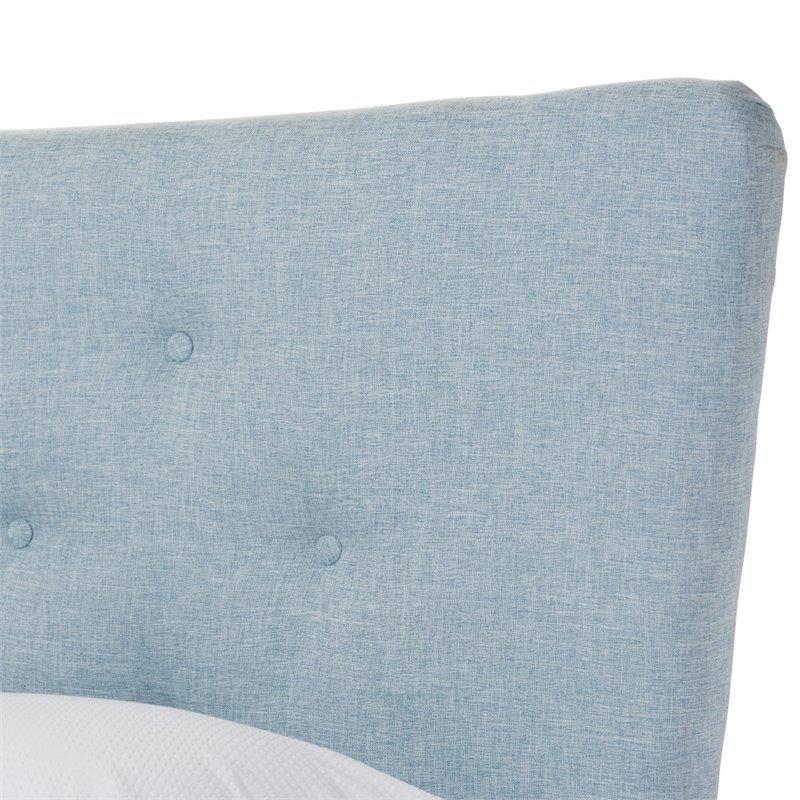 Bowery Hill Contemporary Queen Platform Bed in Light Blue Fabric