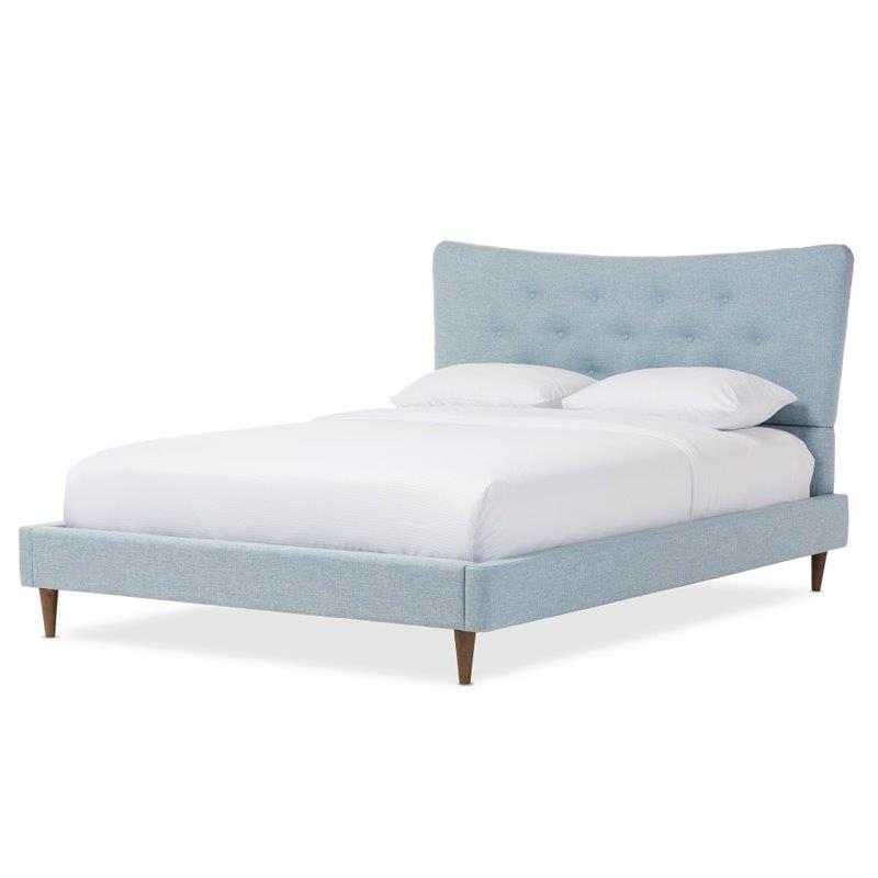 Bowery Hill Contemporary Queen Platform Bed in Light Blue Fabric