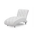 Bowery Hill Mid-Century Faux Leather Tufted Chaise Lounge in White