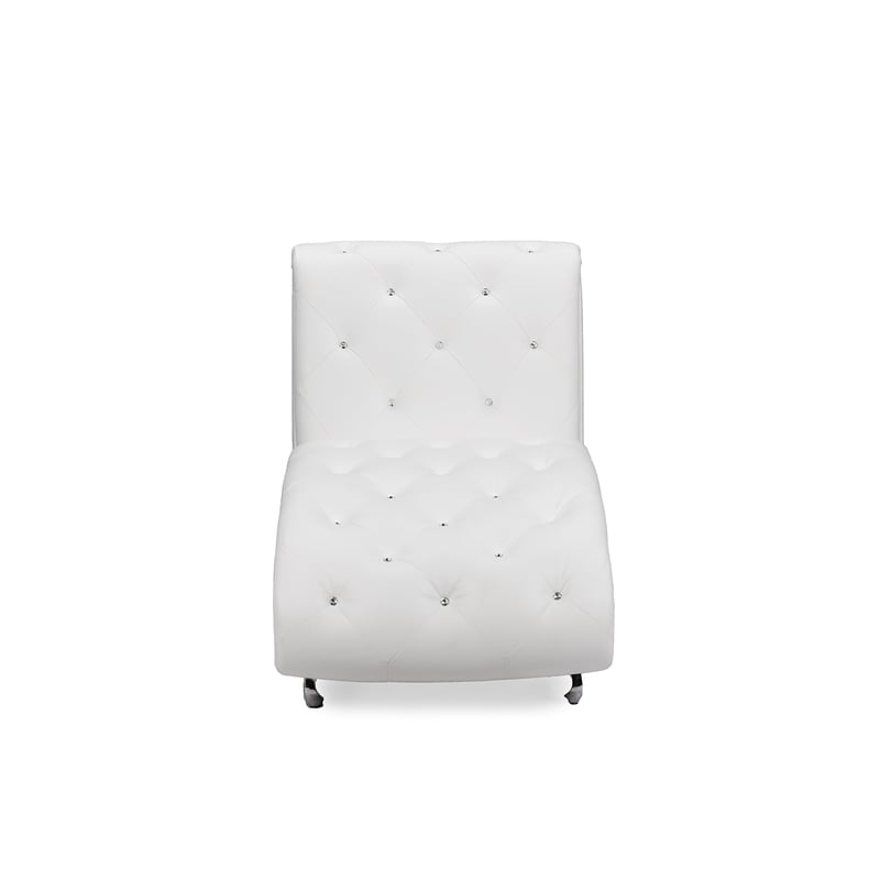 Bowery Hill Mid-Century Faux Leather Tufted Chaise Lounge in White