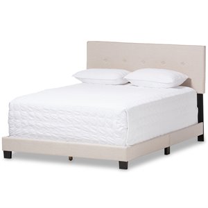 Bowery Hill Contemporary Tufted King Low Profile Bed in Light Beige