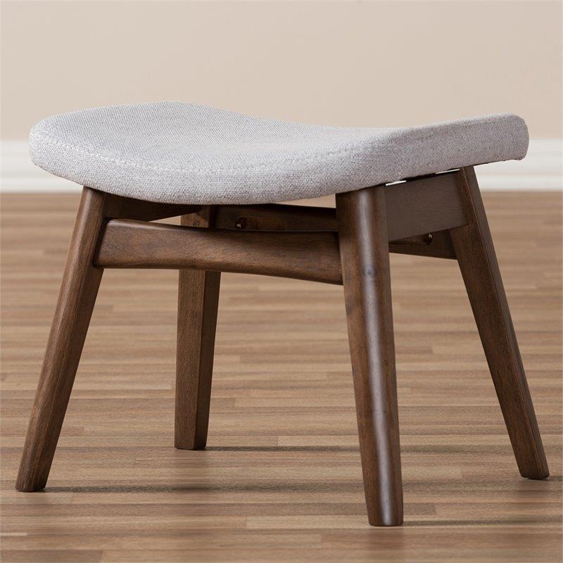 Bowery Hill Mid-Century Upholstered Ottoman in Gray and Walnut Brown