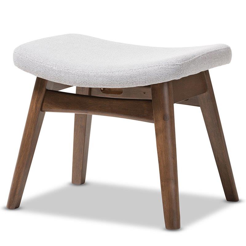 Bowery Hill Mid-Century Upholstered Ottoman in Gray and Walnut Brown