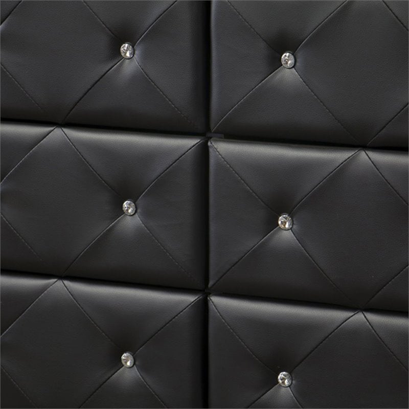 Bowery Hill Mid-Century 6 Drawer Faux Leather Double Dresser in Black