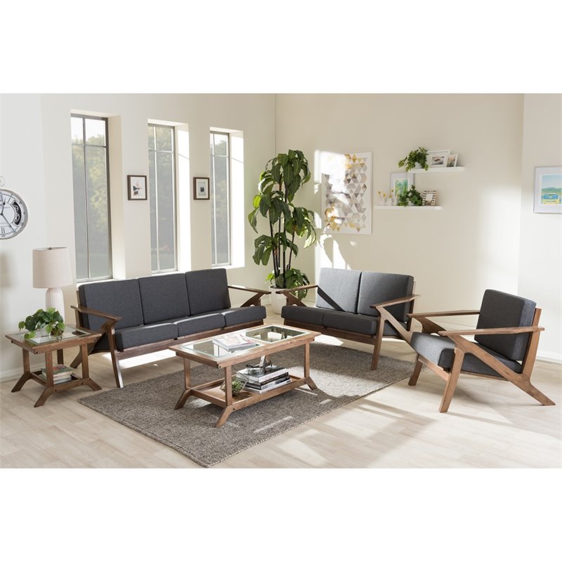 Bowery Hill Mid-century 5 Piece Sofa Set in Gray and Walnut Finish