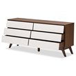 Bowery Hill 6 Drawer Double Dresser in White and Walnut Brown