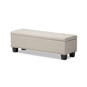 Bowery Hill Contemporary Storage Ottoman Bench in Beige Fabric