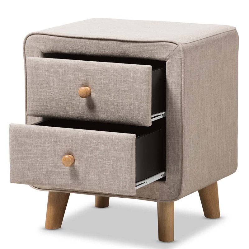 Bowery Hill Modern 2 Drawer Linen Upholstered Nightstand in Beige