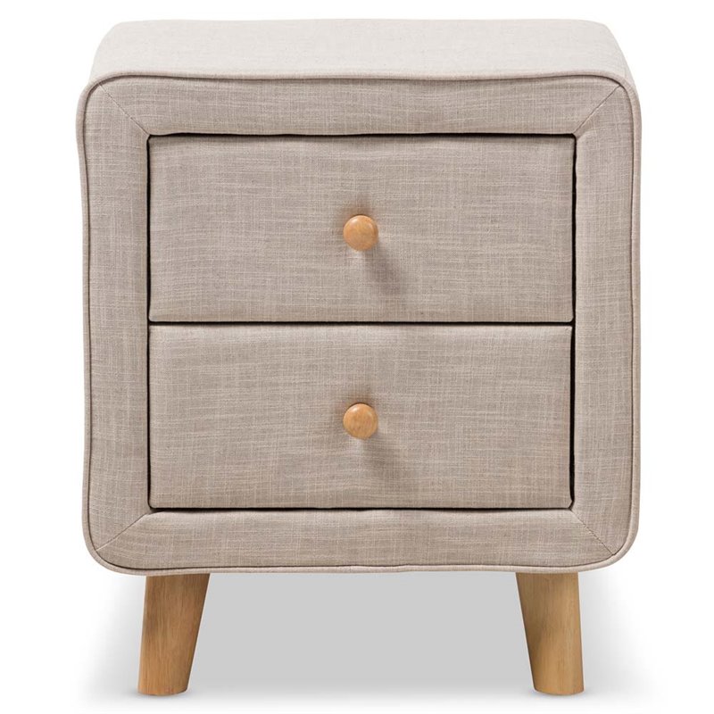 Bowery Hill Modern 2 Drawer Linen Upholstered Nightstand in Beige