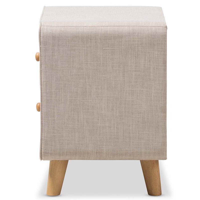 Bowery Hill Modern 2 Drawer Linen Upholstered Nightstand in Beige