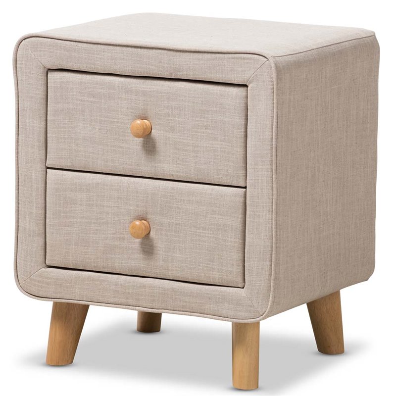 Bowery Hill Modern 2 Drawer Linen Upholstered Nightstand in Beige