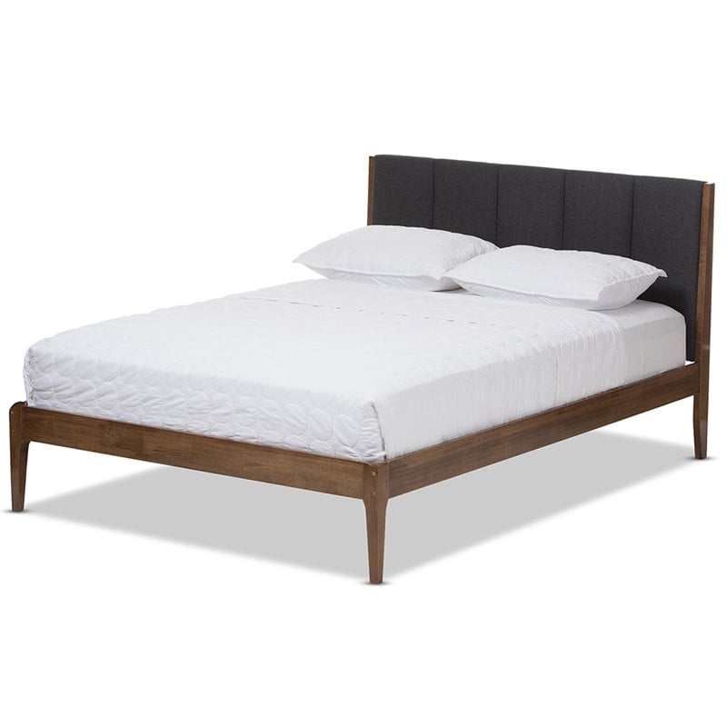 Bowery Hill Mid-century Queen Platform Bed in Gray and Walnut Brown