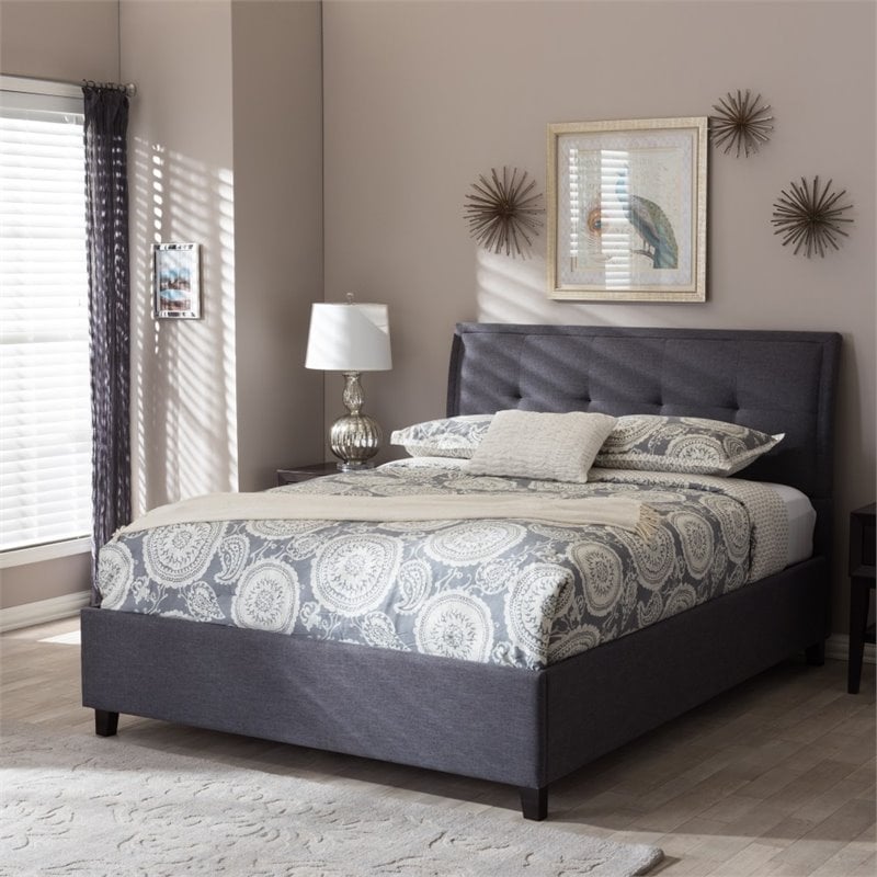 Bowery Hill Modern Upholstered Fabric Queen Platform Bed in Dark Gray
