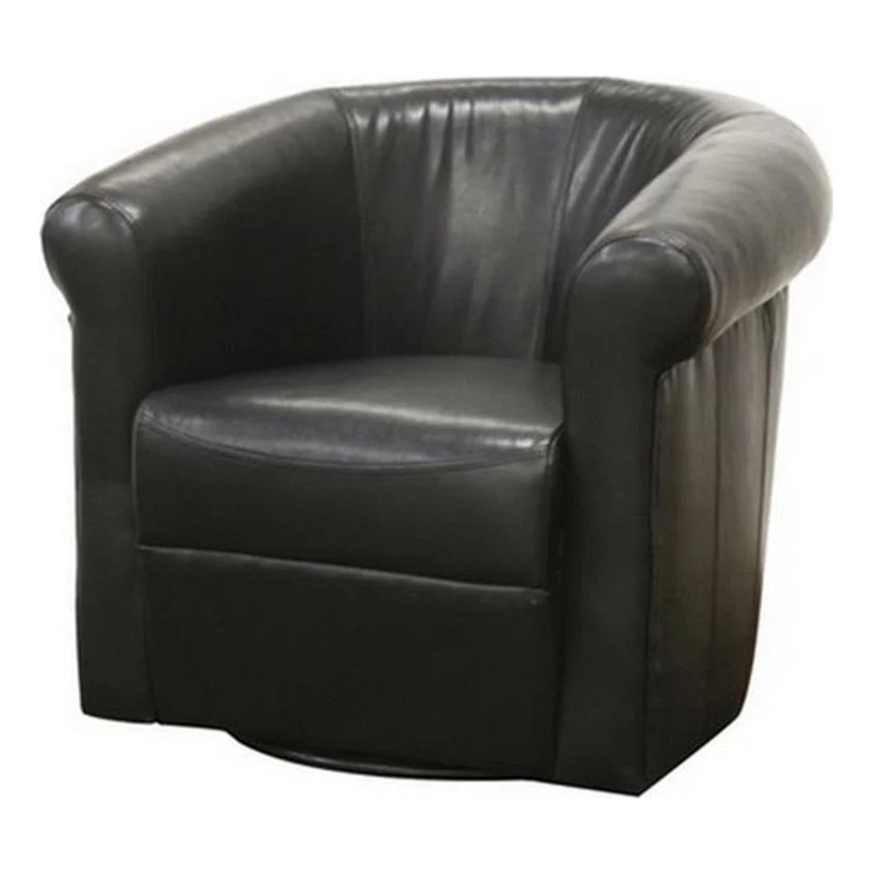 Bowery Hill Contemporary Faux Leather Swivel Club Chair in Black/Brown