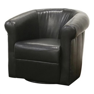 Bowery Hill Contemporary Faux Leather Swivel Club Chair in Black/Brown