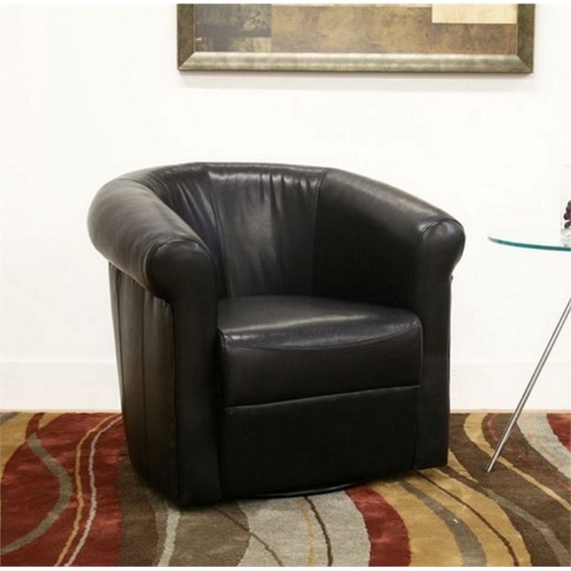 Bowery Hill Contemporary Faux Leather Swivel Club Chair in Black/Brown