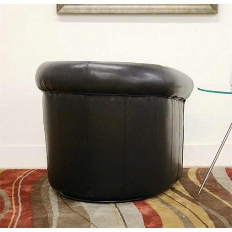 Bowery Hill Contemporary Faux Leather Swivel Club Chair in Black/Brown