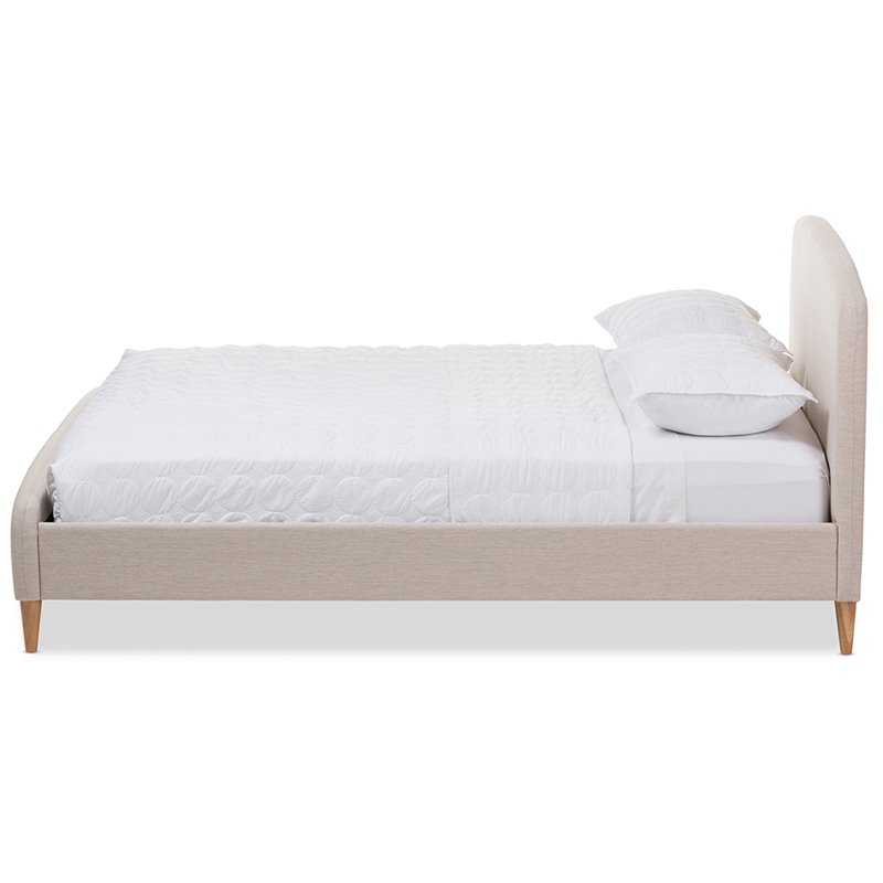 Bowery Hill Mid-Century Upholstered King Platform Bed in Light Beige