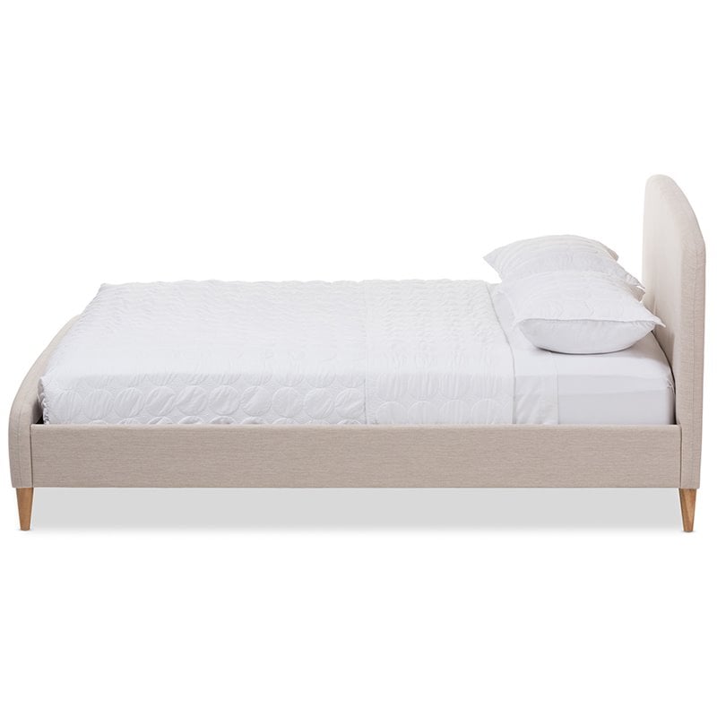 Bowery Hill Mid-Century Upholstered Queen Platform Bed in Light Beige