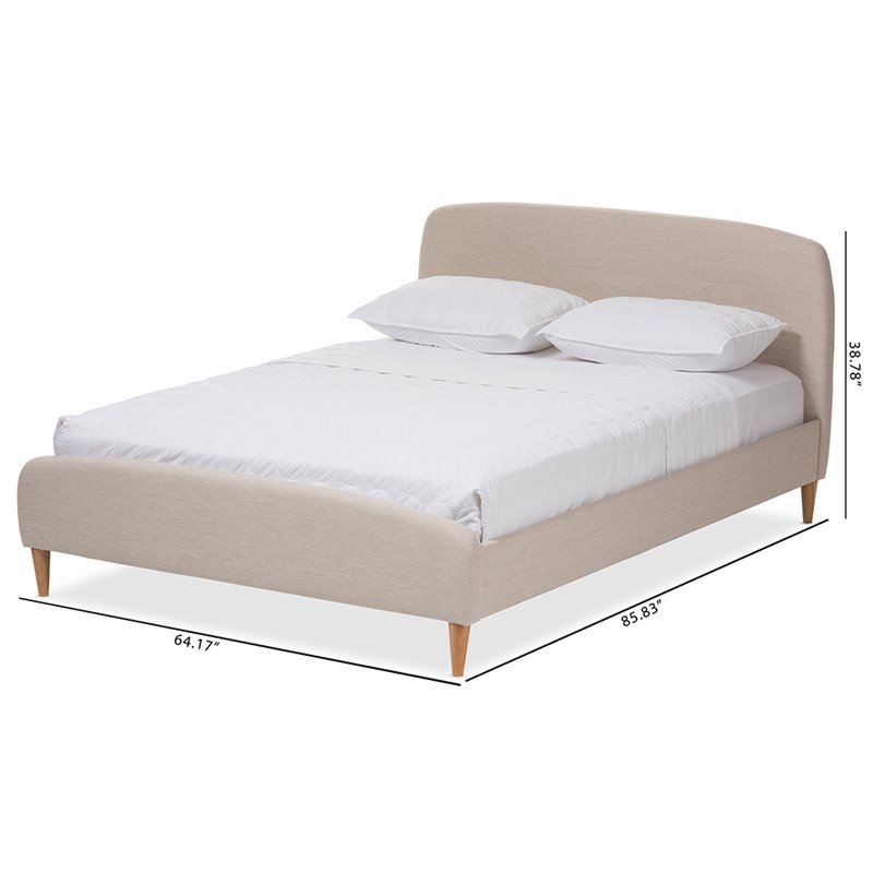 Bowery Hill Mid-Century Upholstered Queen Platform Bed in Light Beige