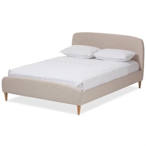 Bowery Hill Upholstered Light Beige Queen Platform Bed Rectangular Mid-Century 64.17&quot x 85.83&quot Assembly Required