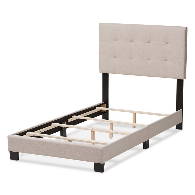 Bowery Hill Modern Upholstered Fabric Twin Panel Bed in Beige