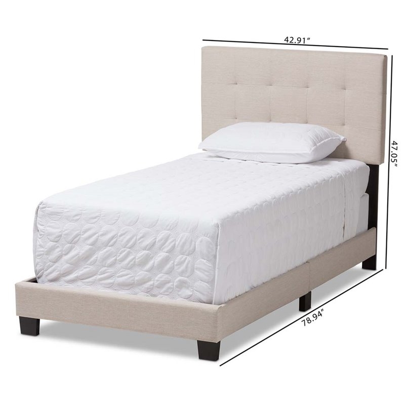 Bowery Hill Modern Upholstered Fabric Twin Panel Bed in Beige