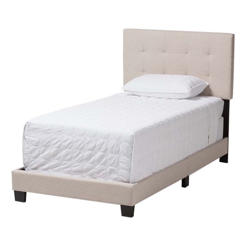 Bowery Hill Modern Upholstered Fabric Twin Panel Bed in Beige