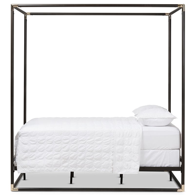 Bowery Hill Vintage Industrial Queen Metal Canopy Bed in Black