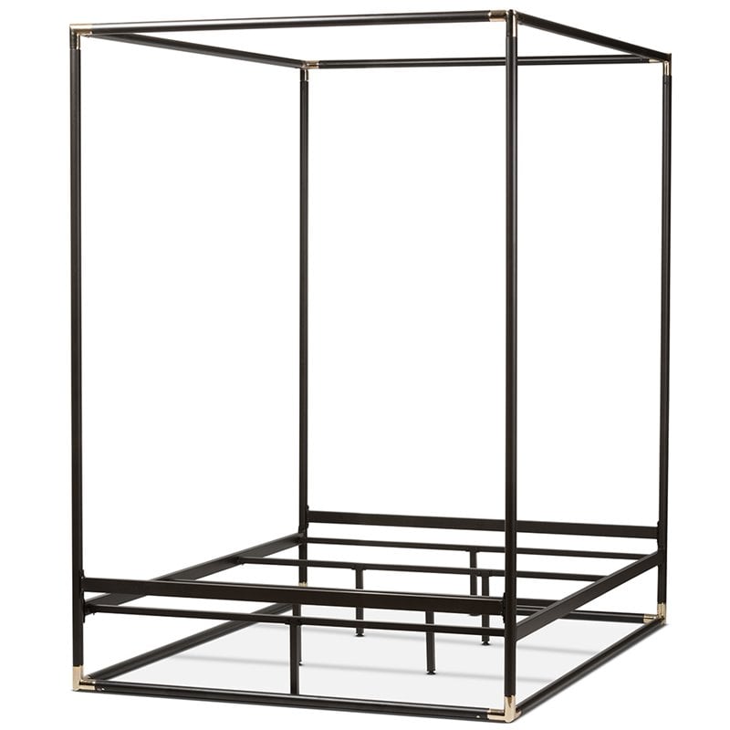 Bowery Hill Vintage Industrial Queen Metal Canopy Bed in Black