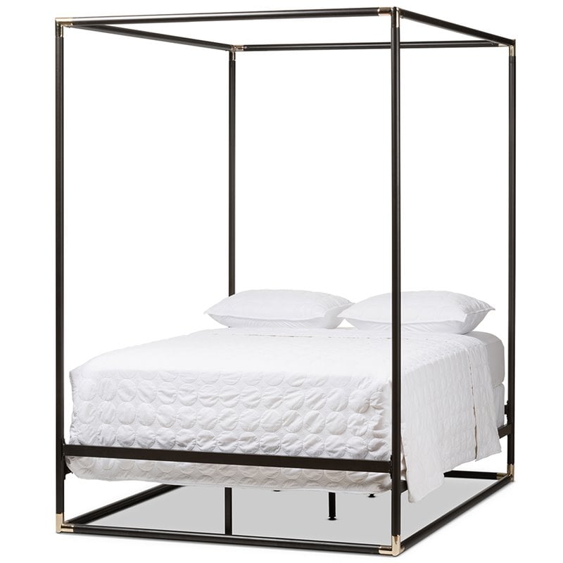 Bowery Hill Vintage Industrial Queen Metal Canopy Bed in Black