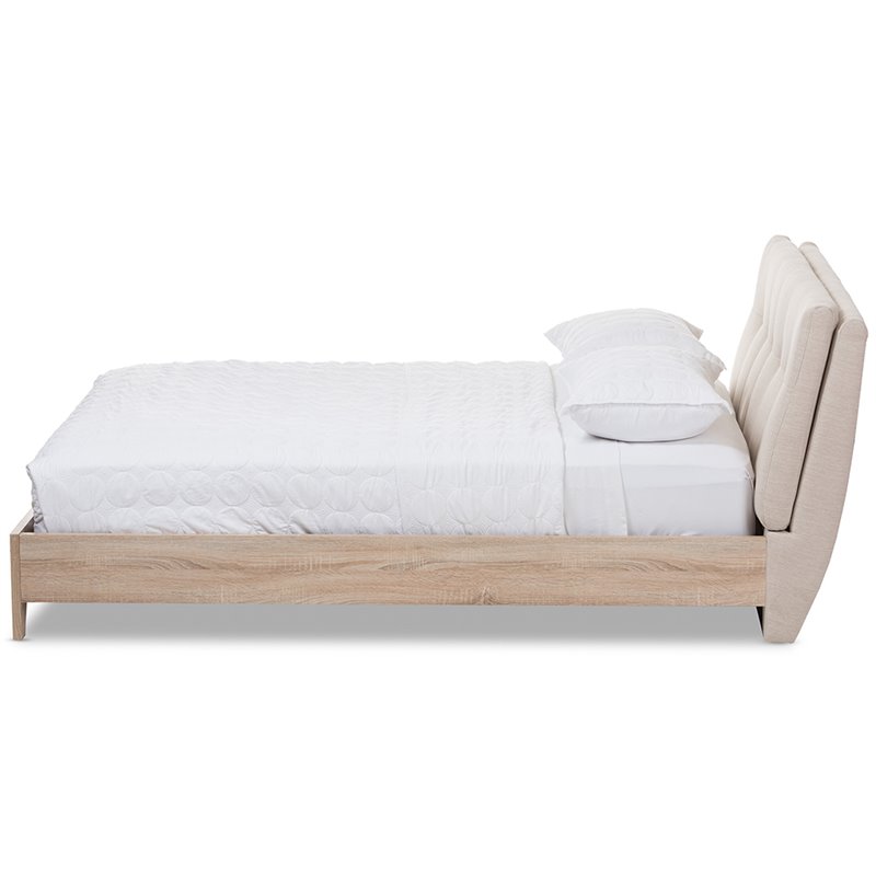 Bowery Hill Mid-Century Queen Platform Bed in Light Beige and Natural