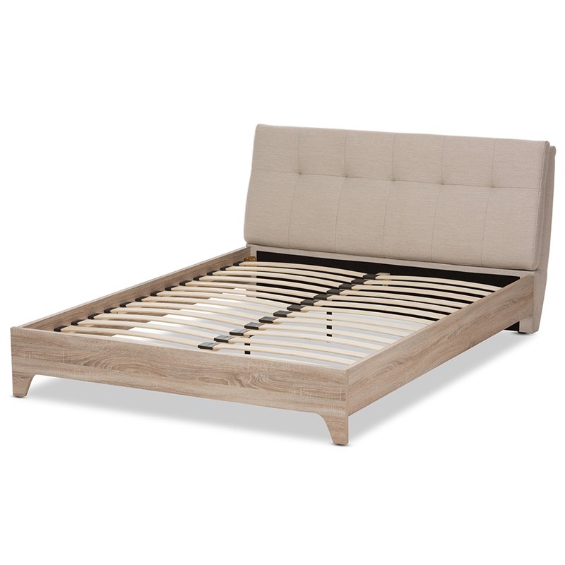 Bowery Hill Mid-Century Queen Platform Bed in Light Beige and Natural