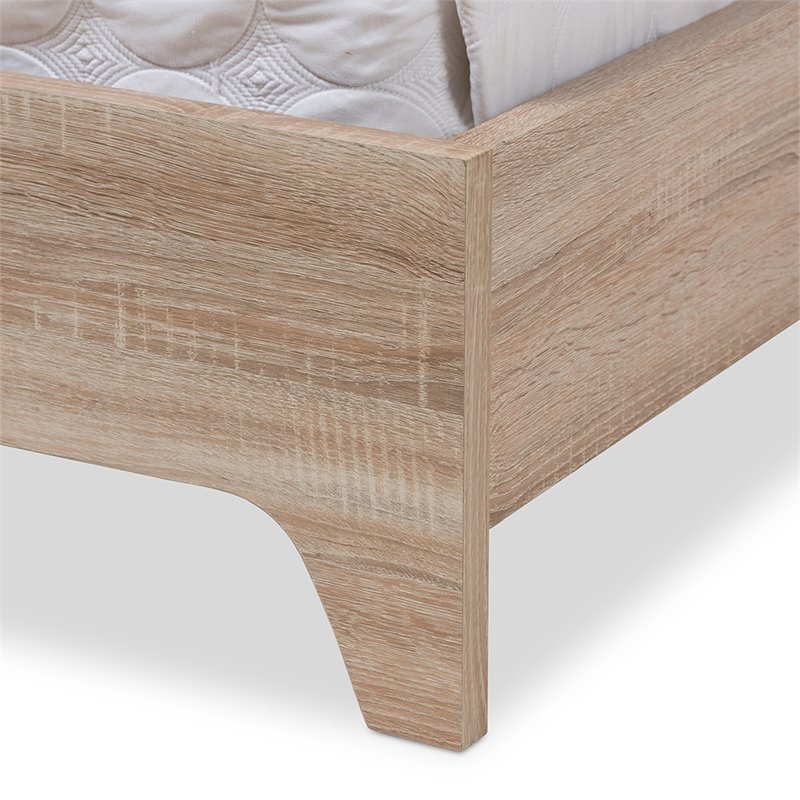 Bowery Hill Mid-Century Queen Platform Bed in Light Beige and Natural