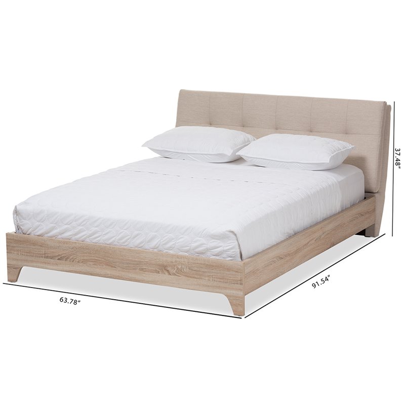 Bowery Hill Mid-Century Queen Platform Bed in Light Beige and Natural