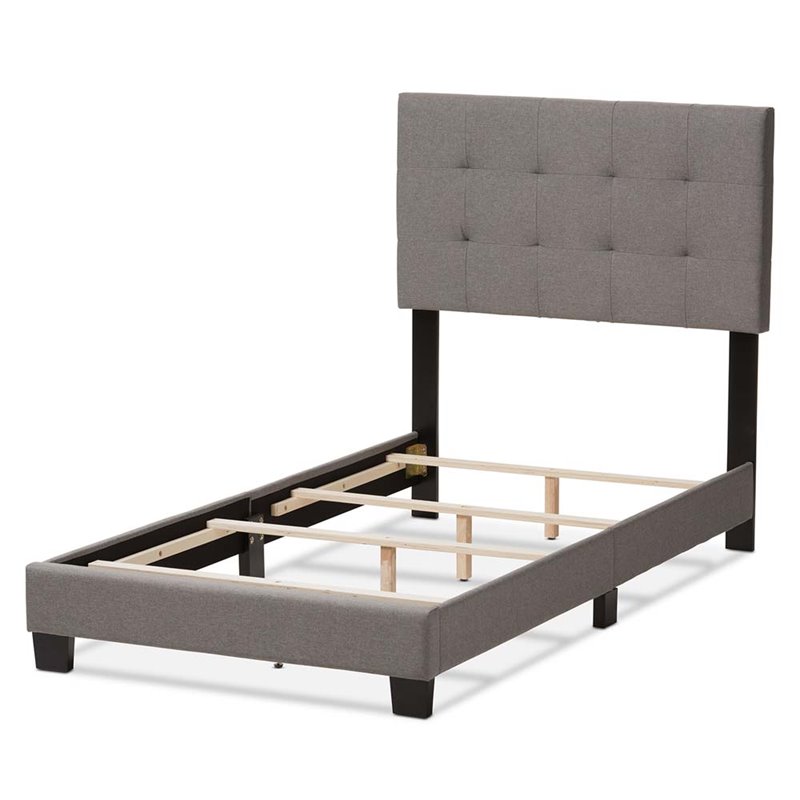 Bowery Hill Contemporary Upholstered Twin Panel Bed in Gray Fabric