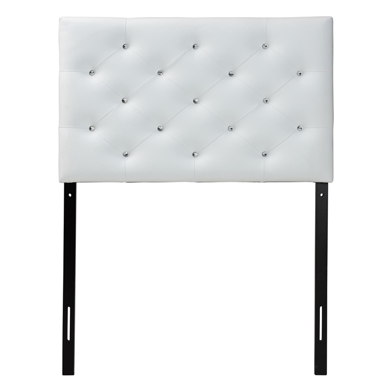 Bowery Hill Faux Leather Upholstered Twin Headboard w/ Hardwood Frame in White