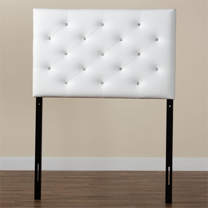 Bowery Hill Faux Leather Upholstered Twin Headboard w/ Hardwood Frame in White