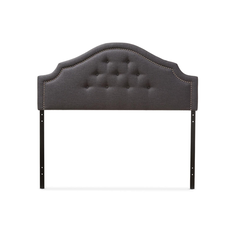 Bowery Hill Fabric Upholstered Full Headboard with Silver Nail Heads in Gray