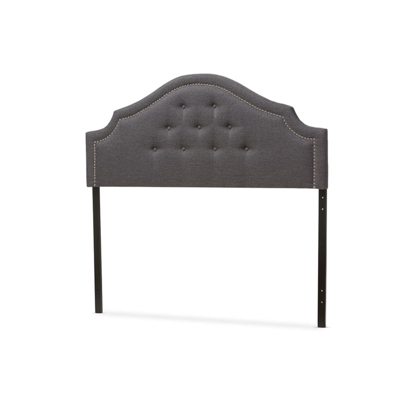Bowery Hill Fabric Upholstered Full Headboard with Silver Nail Heads in Gray