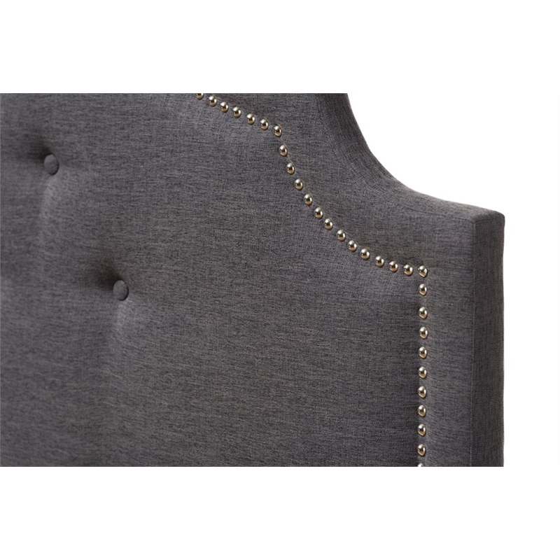 Bowery Hill Fabric Upholstered Full Headboard with Silver Nail Heads in Gray