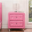 Bowery Hill Modern 2 Drawer Faux Leather Crystal Tufted Nightstand