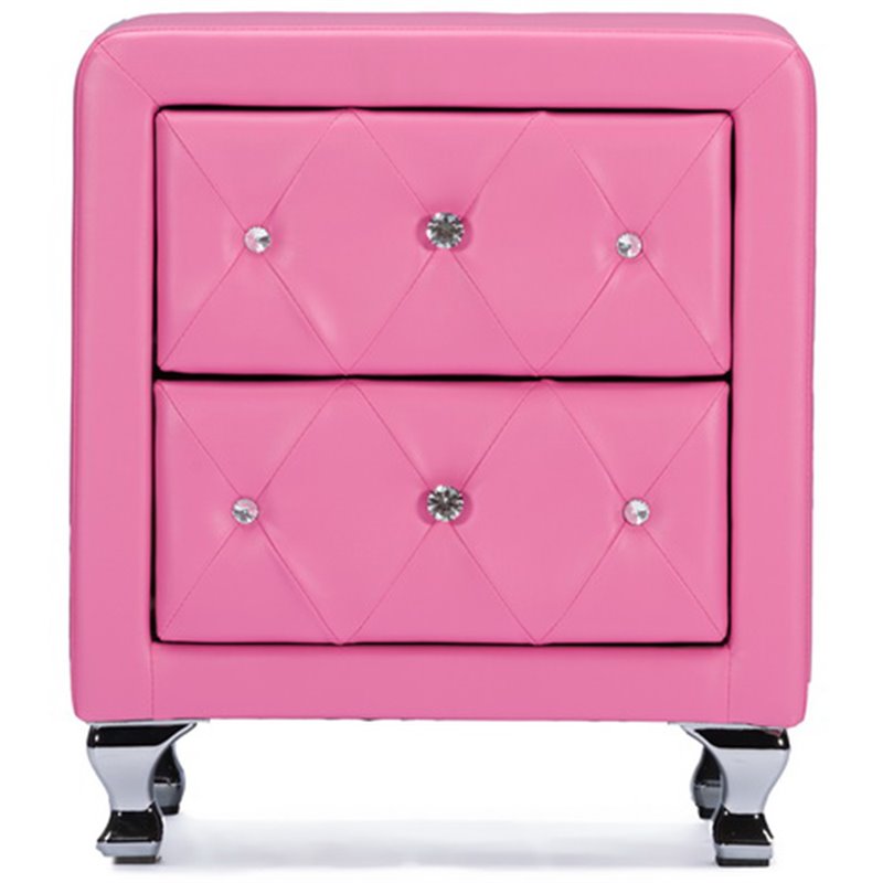 Bowery Hill Modern 2 Drawer Faux Leather Crystal Tufted Nightstand