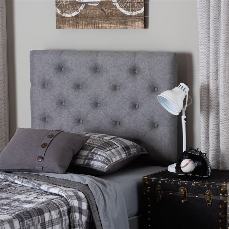 Bowery Hill Faux Modern Leather Upholstered Twin Headboard in Gray