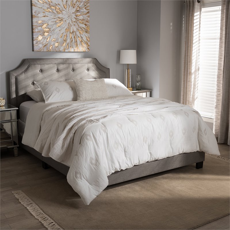 Bowery Hill Modern Tufted King Low Profile Bed in Light Gray